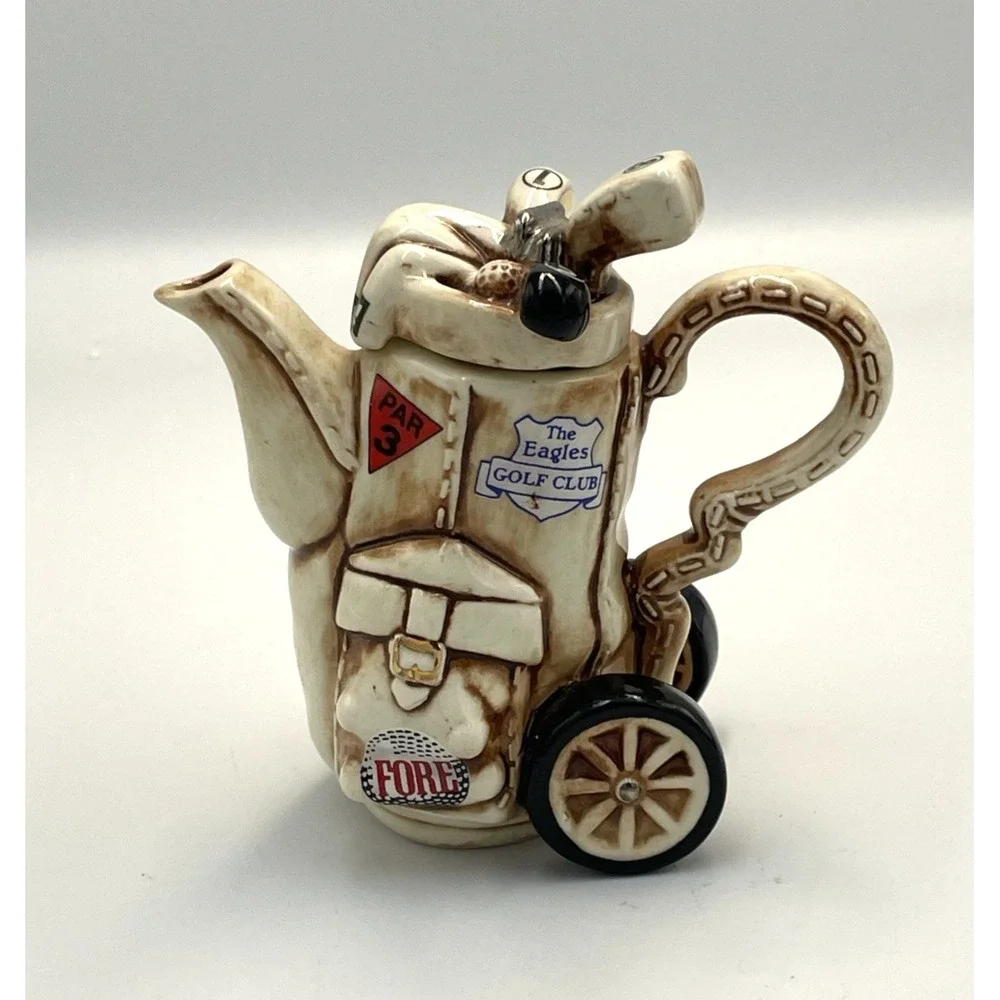 Vtg Paul Cardew Golf Trolley Bag Teapot 1 c Novelty Retro Golfer Links
